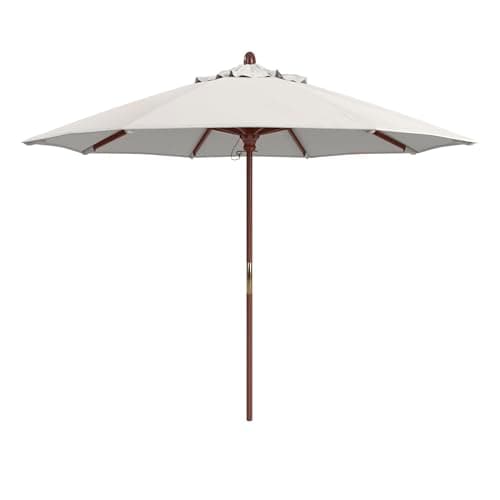 California Umbrella 9' Premium Commercial Hardwood Patio Umbrella, Manual Lift With Olefin White Fabric
