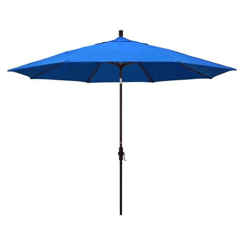 California Umbrella 11Ft Premium Patio Umbrella, Hand-Crank, Tilt-Collar, Bronze Frame, Solution Dyed Royal Blue Fabric