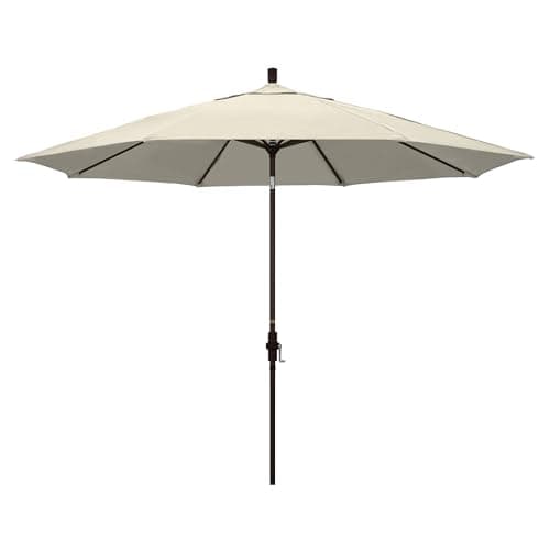 California Umbrella 11Ft Premium Patio Umbrella, Hand-Crank, Tilt-Collar, Bronze Frame, Solution Dyed Beige Fabric