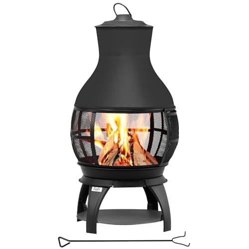 BALI OUTDOORS Fire Pit Wood Burning Chiminea Outside Fireplace Patio Small Firepit, Size 17.7" W x 35.6" H, Brown-Black