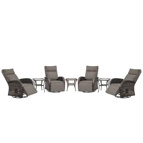 Belord 7 Piece Patio Furniture Set with 4 Swivel Recliner Chairs and 3 Side Tables, Dual-Adjust Wicker Chaise Lounge Chairs for Outdoor Patio Conversation, All-Weather Brown Rattan