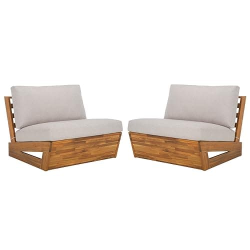 SAFAVIEH Outdoor Patio Furniture Collection – Dune Lounge Chair Set of 2, Solid Wood Outdoor Seating with Light Grey Cushions, Modern Relaxed Design (PAT7328B-SET2)