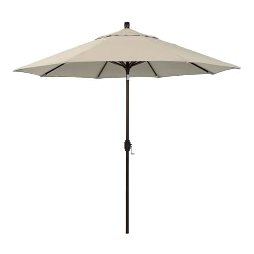 California Umbrella 5-Year-Non-Fading, 9Ft Premium Patio Umbrella, Hand-Crank, Button-Tilt, Bronze Frame, Solution Dyed Beige Fabric