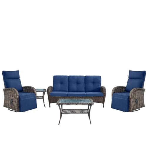 Belord 5 Piece Patio Furniture Set with Swivel Recliner Chair - Outdoor Patio Couch Set, Chaise Lounge Chair Outdoor with Adjustable Backrest and Footrest and Coffee Table for Casual Gathering