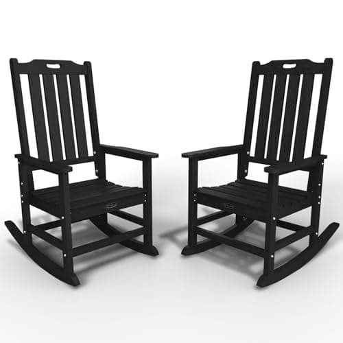 THOEOE Oversized Rocking Chair Set of 2, Outdoor Rocking Chair for Adults, All Weather Resistant Porch Rocker for Lawn Garden, Black