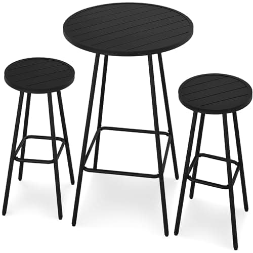 Best Choice Products 3-Piece Patio Dining Set, Bar Height, Outdoor Bistro Set, Outdoor Round Bar Table w/ 2 Bar Stools, Steel - Black