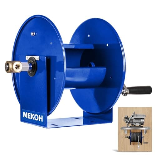 MEKOH Pressure Washer Hose Reel 100FTx3/8”, 200FTx1/4” Manual Power Washer Hose Reel with M22 14mm Fitting,4500PSI Heavy Duty Hose Reel for Water,High Pressure Metal Reel with Wall/Van/Trailer Mount