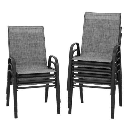 PIZZELLO Patio Chairs Set of 8 - Outdoor Stackable Dining Chairs for All Weather - Lightweight Textilene Outdoor Chair Sets with Armrests - 330Lbs Capacity - for Backyard Garden Porch Poolside (Grey)