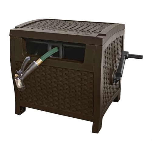 Suncast 175 ft. Wicker Style Resin Hose Hideaway with Hose Guide, Java, Mocha Brown