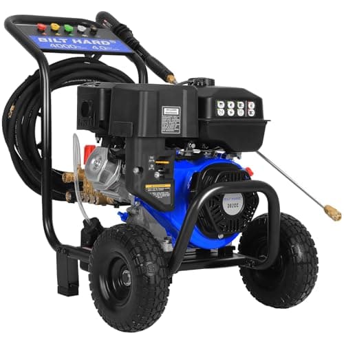 BILT HARD 4000 PSI 4.0 GPM GAS Pressure Washer, 302cc Engine, Gas Power Washer with Triplex Pump, Spray Gun and Wand, Built-In Soap Tank, 5 QC Nozzle Tips, 50 Ft Hose with 3/8" Quick Connect, 49-State