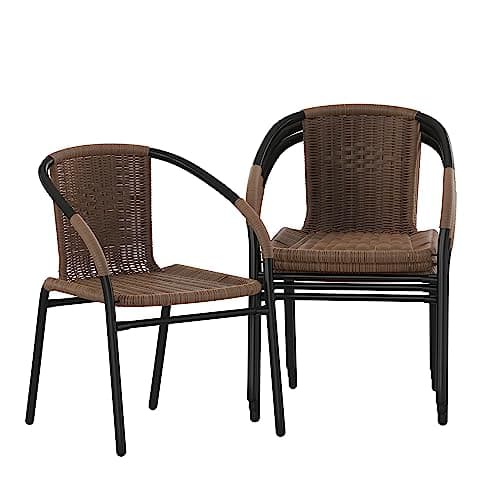 Flash Furniture Lila Modern Rattan Indoor/Outdoor Stackable Dining Chairs