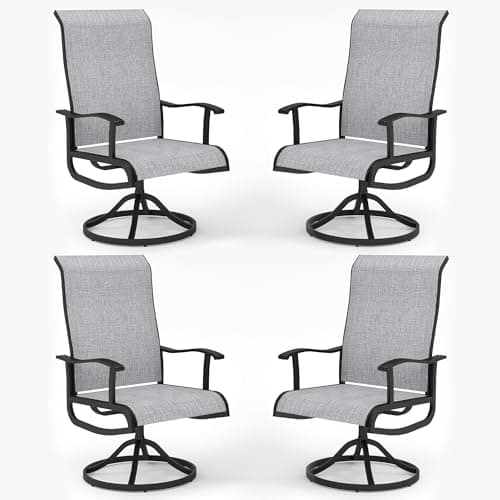 PIZZELLO Patio Swivel Chair Set of 4 Outdoor Dining Chairs w/High Back and Breathable Textilene, 350 LBS Capacity, All Weather Outdoor Chair Sets for Lawn Garden Backyard Deck, Gray