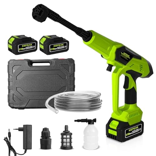 KEPEAK Cordless Pressure Washer, 1450PSI Portable Power Washer with 6-in-1 Nozzle, 21V Hand Held Pressure Washer with 2 Batteries, Electric Power Cleaner for Car, Garden, Home