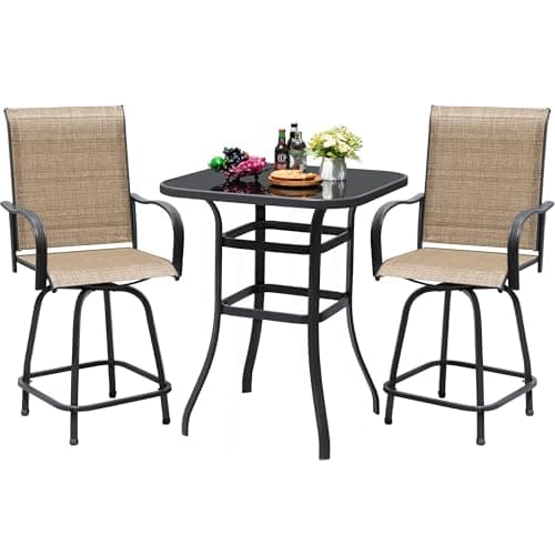 Devoko Patio Swivel Bar Set 3 Pieces Patio High Top Bar Table and Stools Chairs Set Textilene Sling Fabric Outdoor Bar Stools Set of 2 for Garden, Balcony