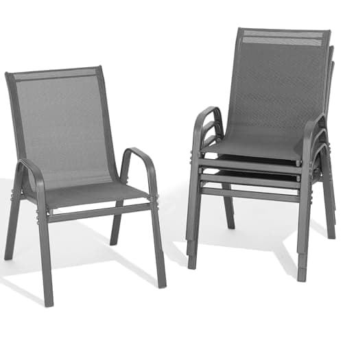 Dovov Patio Chairs Set of 4, All Weather Breathable Stackable Outdoor Dining Chairs with High Back and Wide Seat, Easily Set Up Outdoor Chairs Set of 4 with Metal Frame for Backyard Garden Pool, Grey