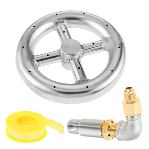 MOOTVGOO 6" Round Fire Pit Burner Ring with Stainless Steel and Brass 1/2" Air Mixer, 90° Elbow Nozzle Sprayer Valve for Natural Gas & Porpane Fireplace, BTU 88000 Max