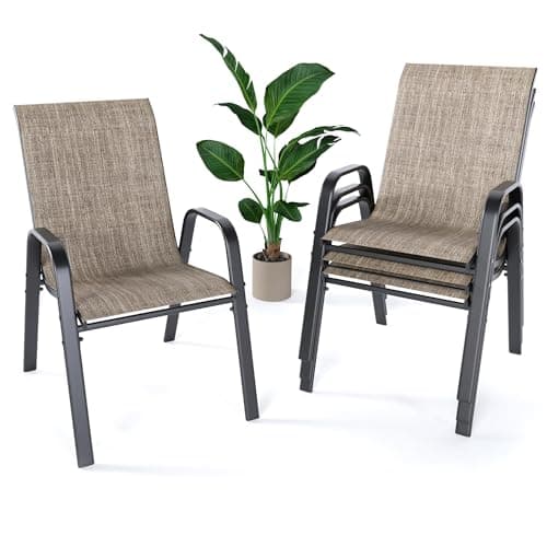 CHINNLUU Outdoor Patio Chairs Set of 4 Stackable Dining Chairs All-Weather Textilene Furniture Set for Pool Deck, Backyard, Garden