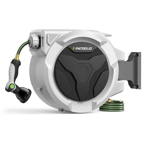 Retractable Hose Reel 100ft 1/2 in, Wall Mounted Garden Hose Reel Heavy Duty with 10 Spray Nozzle, Auto Rewind, 180° Swivel Bracket, UV Resistant