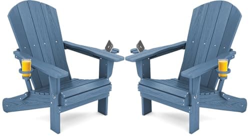 SERWALL Folding Adirondack Chair, HDPE Adirondack Chairs Set of 2, Plastic Outdoor Chairs- Looks Exactly Like Real Wood- Navy