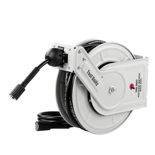 Tool Daily Retractable Pressure Washer Hose Reel 60 FT x 1/4”, Heavy Duty Power Washer Hose Reel 3600 PSI, Auto-Rewinding, Wall/Floor Mounted