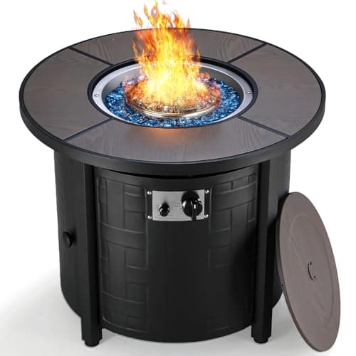 TLGREEN Propane Fire Pit Table 30 Inch Round – 50,000 BTU Outdoor Fire Pit with Lid, Converts to Patio Coffee Table, Certified, Includes Waterproof Cover & Blue Fire Glass