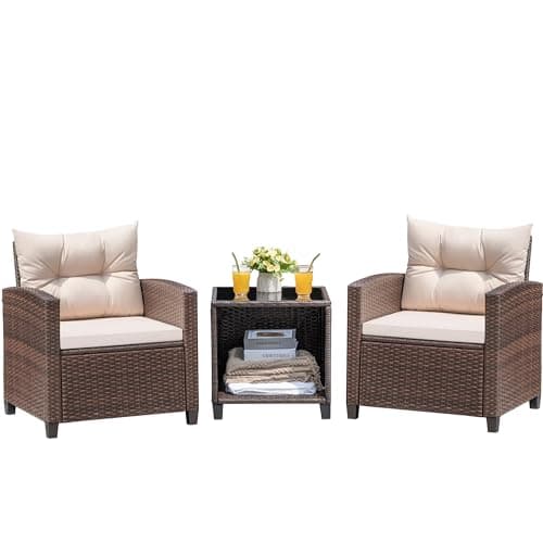 Devoko 3 Pieces Patio Furniture Set, PE Rattan Wicker Patio Set with Two Outdoor Chairs and Table, Upgraded Patio Chairs and Table for Porch, Garden Poolside Balcony