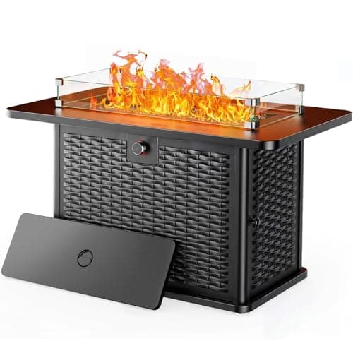 Ciays 43-Inch Rectangular Propane Fire Pit – 60,000 BTU Output, Premium Gas Fire Pit Table for Outside Patio, 304 Stainless Steel H-Burner, Glass Stones & Wind Guard, Black Finish
