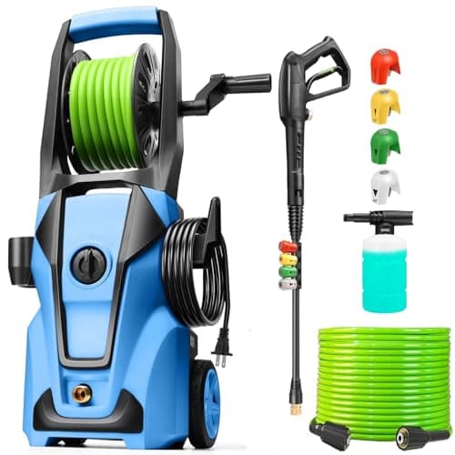 Electric Pressure Washer Adjustable 5000PSI 4.0 GPM High Power Washers with 33ft Hose Reel, 4 Nozzle and Foam Cannon, Power Washers Machine for Home, Cars, Patio (Navy Blue)