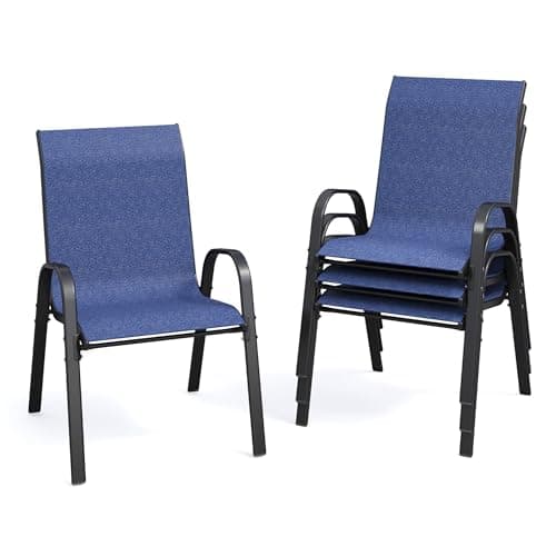 VONZOY Patio Dining Chairs Set of 4, Outdoor Stackable Dining Chairs High Back for All Weather, Patio Furniture for Backyard, Porch, Garden, Pool Deck (Blue)