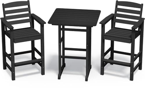 SERWALL Balcony Adirondack Chairs and Table 3 Pieces Set, Adirondack Bar Height Chairs Set of 2 and Bar Table, Outdoor Bar Stools Set for Bistro, Poolside, Backyard, Black