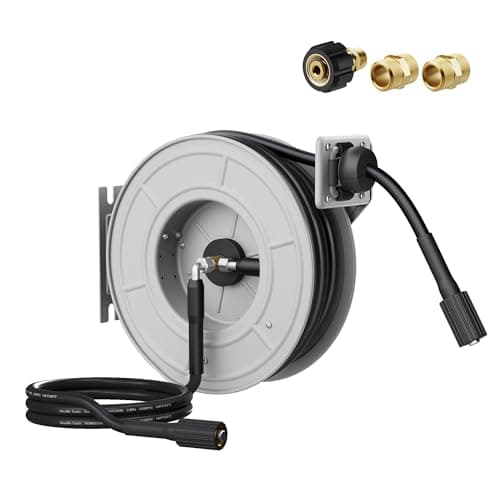 Giraffe Tools Pressure Washer Hose Reel 60ft, 2600 PSI Power Washer Hose Reel, Pressure Washer Retractable Hose Reel, Heavy Duty, Wall/Floor Mounted