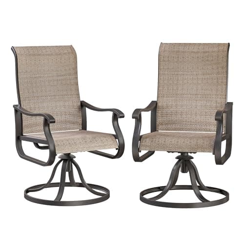 VONZOY Patio Swivel Chairs Set of 2, Outdoor Dining Chairs with High Back, All-Weather Swivel Rocker Chair for Lawn, Porch or Garden (Brown)