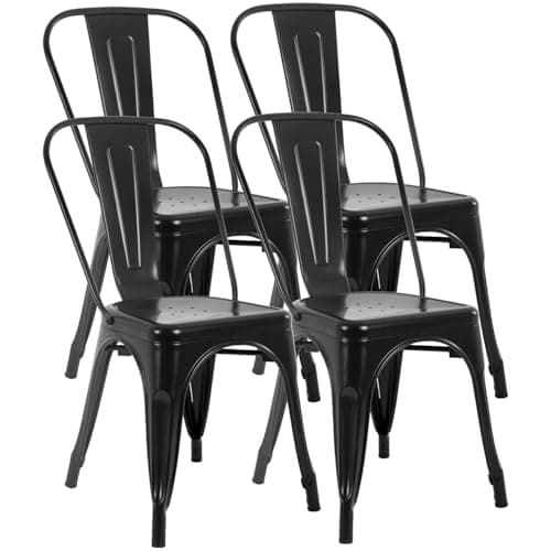 FDW | Metal Dining Chairs | Set of 4 | Black | Stackable Tolix Side Chairs