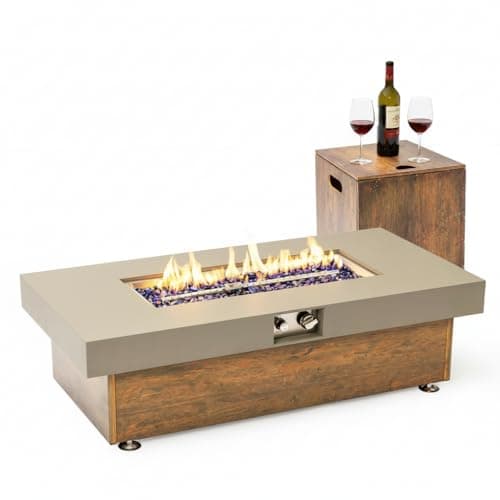 SHINETUNE Outdoor Propane Fire Pit – 48" Fire Table with 50,000 BTU, Modern Propane Fire Pit with Adjustable Flame & Matching 20 lb Tank Stand for Patio, Garden, Deck