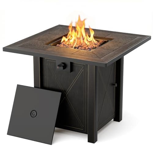 HOTEAGLE 30" Propane Fire Pit with Premium Ceramic Tabletop, 50000 BTU Powerful Gas Firepit Table - Includes Lid and Lava Rocks, Ideal Outdoor Fire Pit for Dining, Party in Patio, Garden, Yard