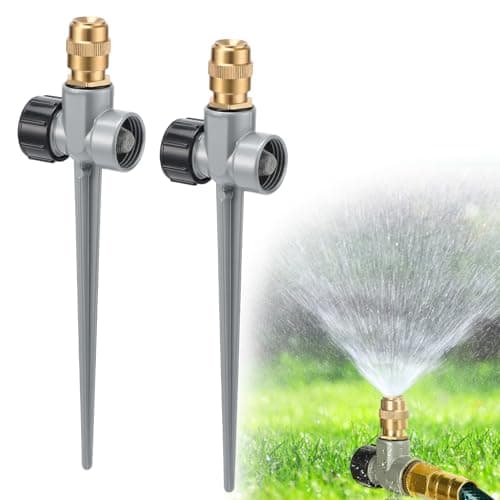 2 Pack Metal Lawn Sprinklers for Yard - 360° Coverage Water Sprinklers, Adjustable Brass Nozzle with Aluminum Alloy Spike Base for Small Garden Irrigation