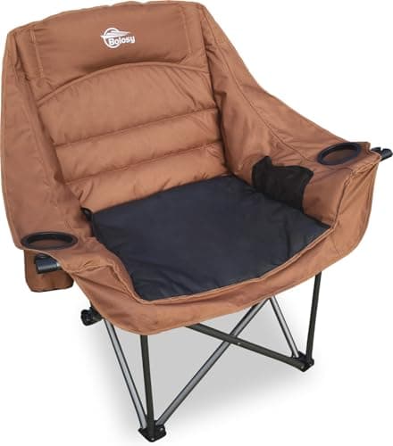 Bolosy Oversized Camping Chairs for Adults Heavy Duty Padded Outdoor Folding Lawn Chair XL Camp Chair for Outside Sports Beach Fishing Garden Supports 500lbs, Brown
