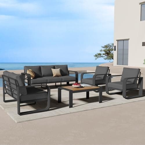 Oasbira Aluminum Outdoor Patio Furniture Set, 5 Piece Oversized Patio Conversation Sets Widened Armrest & Ultra-Thick Cushions, Heavy Duty Modern Sectional Furniture for Backyard, Porch, Graphite