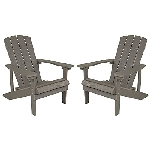 Flash Furniture Charlestown Poly Resin Adirondack Chair - Gray - All Weather - Indoor/Outdoor - Set of 2