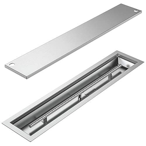 Skyflame Linear Stainless Steel Drop-in Fire Pit Pan and Burner with Burner Cover, 36 by 6-Inch