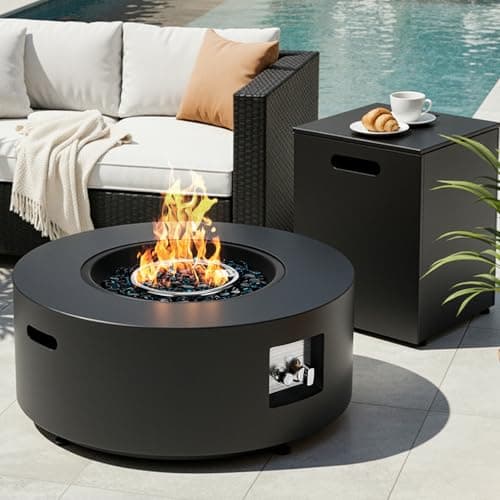 TLGREEN 2-Piece Propane Fire Pit Set – 30" Round Fire Table & Tank Holder, 50,000 BTU Outdoor Fire Pit with Cover, 304 Stainless Burner & Adjustable Leg, Convert to Coffee Table for Patio, Deck, Pool
