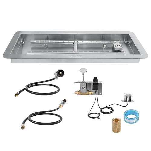 VEVOR 24 x 8 inch Drop-in Fire Pit Pan, Rectangular Stainless Steel Fire Pit Burner Kit, Propane Gas Fire Pan 120,000 BTU with H-Burner for Indoor or Outdoor Use