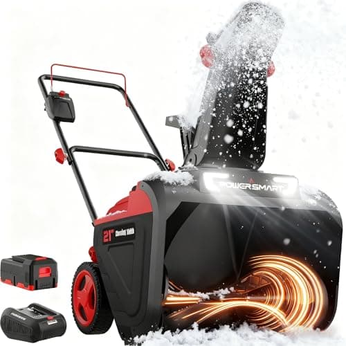 PowerSmart 40V Cordless Snow Blower, 21'' Cleaning Width/6'' Cleaning Depth Snow Blower with LED Light & 30 FT Throwing Distance, Battery and Charger Included,Perfect for Driveway,Garden, Deck,Garage