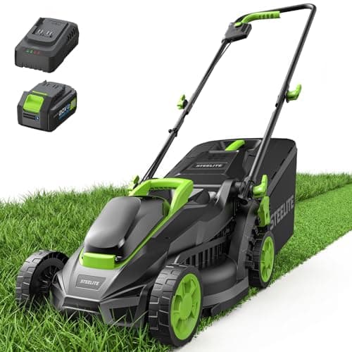 STEELITE 20V 13-Inch Brushless Electric Lawn Mower, 4.0Ah Battery & Charger Included, Ultra-Lightweight Cordless Push Mower, Easy Operation for Small Lawn, Yard, Garden