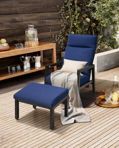 Pellebant Reclining Patio Chair with Ottoman, Patio Reclining Chair with Cushion, Outdoor Conversation Set, All Weather Furniture for Patio, Lawn, Garden, Yard, Balcony, Poolside, Navy