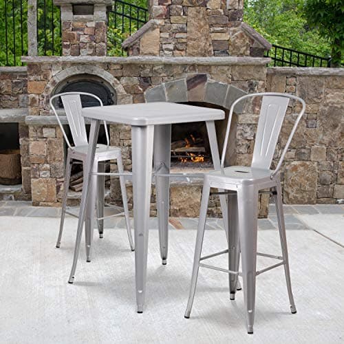 EMMA + OLIVER 4 Pack 30" High Silver Metal Indoor-Outdoor Barstool with Back - Kitchen Furniture