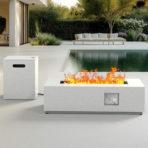 Silonn 43Inch Propane Fire Pit, 50000 BTU Outdoor Gas Fire Pit Table with CSA Certification, Glass Rocks, Rectangular Heater for Patio, Backyard, Deck, Balcony, with Waterproof Cover & Adjustable Legs