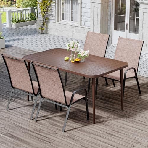 JEAREY 5-Piece Patio Dining Set, Outdoor Table and 4 Chairs, All-Weather Furniture for Lawn, Garden, Backyard, Poolside, Coffee