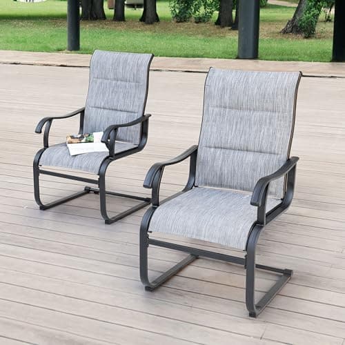 NUU GARDEN Set of 2 Patio Dining Chairs All Weather Outdoor Padded Textilene Chairs with High Back and Spring Motion Design Breathable Outdoor Dining Chairs for Deck Lawn Backyard Grey