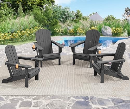 SERWALL Foldable Adirondack Chair Set of 4, HDPE Adirondack Chair with Wood-Texture-Gray